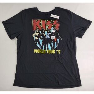 Authentic‎ Black Graphic Vintage Style KISS World Tour 77 T-Shirt Unisex Sz 3XL